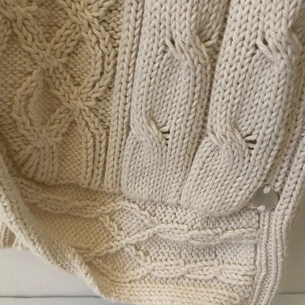 Pure handknit short sleeve beige cardigan shrug cableknit sweater women S/M‎